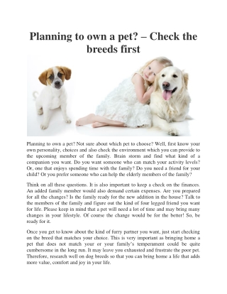 Planning to own a pet? – Check the breeds first