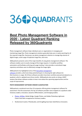 Best Photo Management Software in 2020 - Latest Quadrant Ranking Released by 360Quadrants