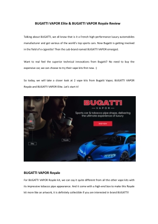 BUGATTI VAPOR Elite & BUGATTI VAPOR Royale Review