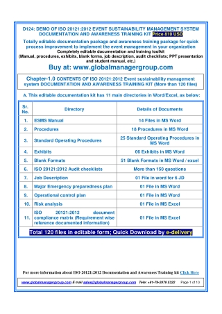 Demo of ISO 20121 Documents with Training Kit - Free Download