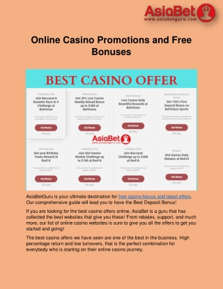 Online Casino Promotions and Free Bonuses - AsiaBetGuru