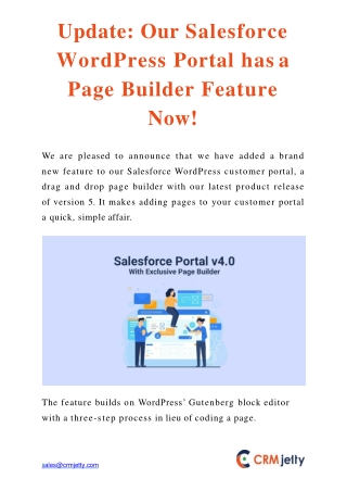 Update: Our Salesforce WordPress Portal has a Page Builder Feature Now!