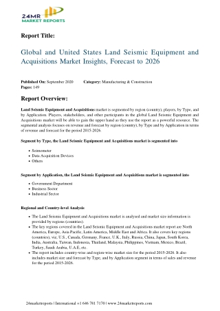 Land Seismic Equipment and Acquisitions Market Insights, Forecast to 2026