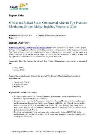 Commercial Aircraft Tire Pressure Monitoring System Market Insights, Forecast to 2026