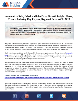 Automotive Relay Market 2020 - Global Industry Research Update, Future Scope and Size Estimation