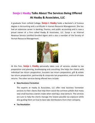 Sonja L Haaby Talks About The Services Being Offered At Haaby & Associates, LLC