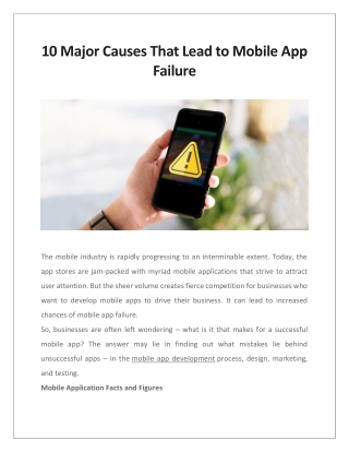 10 Major Causes That Lead to Mobile App Failure