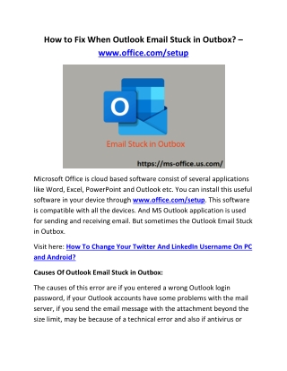 How to Fix When Outlook Email Stuck in Outbox? – www.office.com/setup