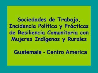 Sociedades de Trabajo, Incidencia Política y Prácticas de Resiliencia Comunitaria con Mujeres Indígenas y Rurales Guat