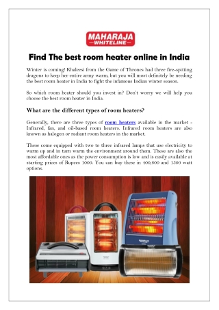 Find The best room heater online in India