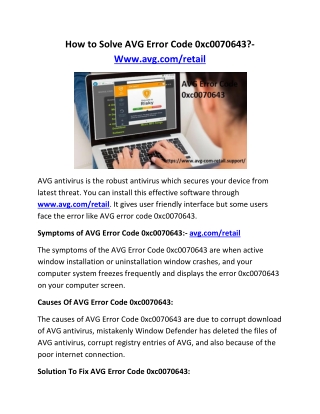How to Solve AVG Error Code 0xc0070643?- Www.avg.com/retail
