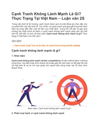 Cạnh Tranh Không Lành Mạnh Là Gì? Thực Trạng Tại Việt Nam - Luận Văn 2S