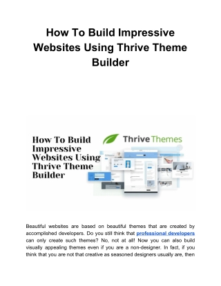 How To Build Impressive Websites Using Thrive Theme Builder