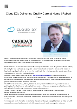 Cloud DX: Delivering Quality Care at Home | Robert Kaul