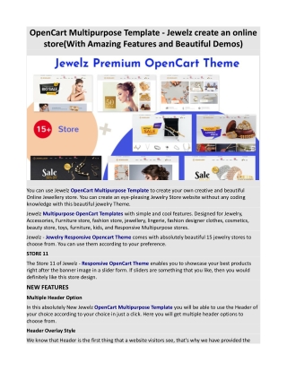 OpenCart Multipurpose Template - Jewelz create an online store(With Amazing Features and Beautiful Demos)