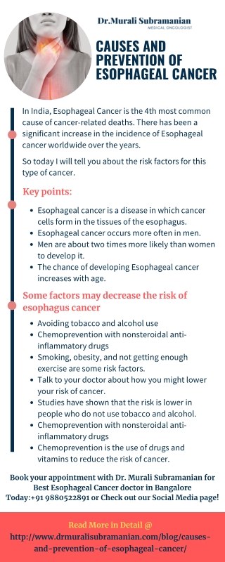 Causes and Prevention of Esophageal Cancer | Best Cancer Doctors in Bangalore | Dr. Murali Subramanian