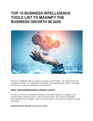 TOP 10 BUSINESS INTELLIGENCE TOOLS LIST TO MAGNIFY THE BUSINESS GROWTH IN 2020