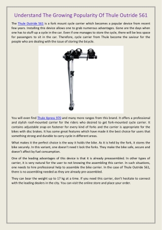 Understand The Growing Popularity Of Thule Outride 561