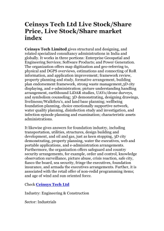 Ceinsys Tech Ltd Live Stock/Share Price, Live Stock/Share market index