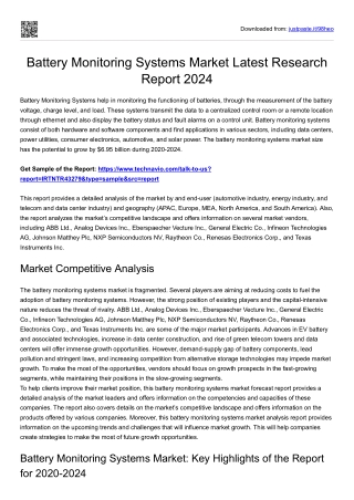 Battery Monitoring Systems Market Forecast 2024