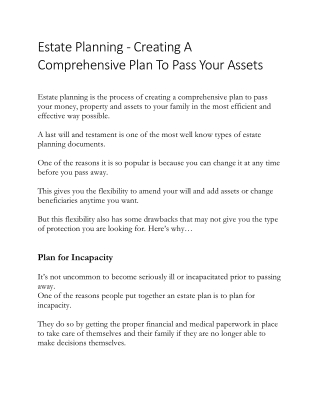 Estate Planning - Creating A Comprehensive Plan To Pass Your Assets