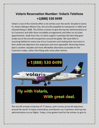 Volaris Reservation Number  1888 530 0499