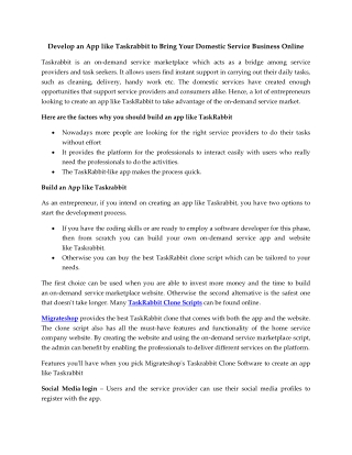 Build An App like Taskrabbit with Migrateshop
