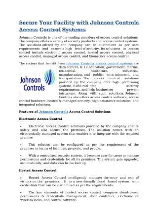 Secure Your Facility With Johnson Controls Access Control Systems