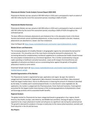 Phytosterols Market Trends Analysis Forecast Report 2020-2025