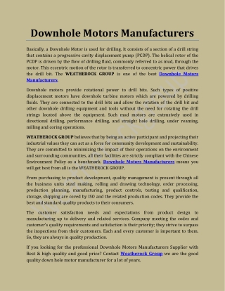 Downhole Motors Manufacturers