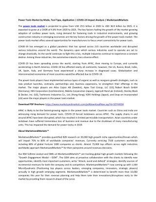 Power Tools Market by Mode, Tool Type, Application  | COVID-19 Impact Analysis | MarketsandMarkets