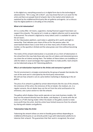 Important Benefits of Artwork Tokenization