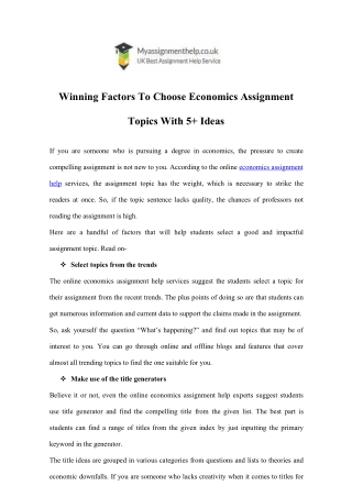 Winning Factors To Choose Economics Assignment Topics With 5  Ideas