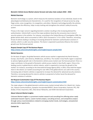 Biometric Vehicle Access Market volume forecast and value chain analysis 2018 – 2026