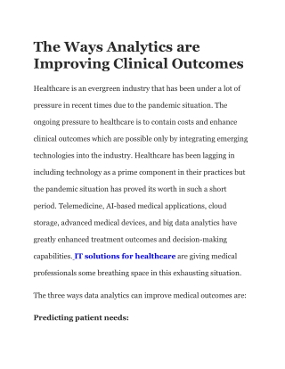 The Ways Analytics are Improving Clinical Outcomes