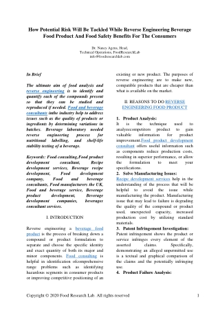 How potential risk will be tackled while reverse engineering beverage food product and food safety benefits for the cons