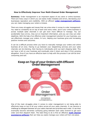 How to Effectively Improve Your Multi-Channel Order Management