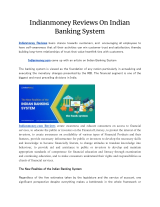 Indianmoney Reviews On Indian Banking System