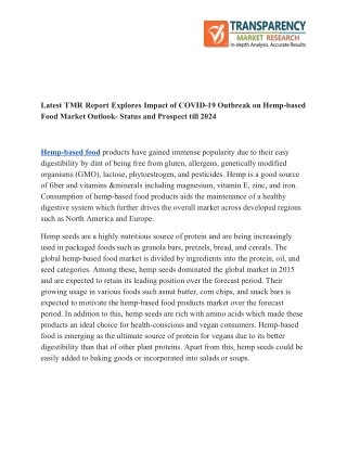 Hemp-Based Food Market: Recent Trends, Development, Revenue, Demand and Forecasts to 2024