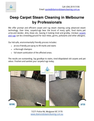 Deep Carpet Steam Cleaning in Melbourne by Professionals