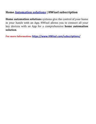 Home Automation solutions | HWisel subscription