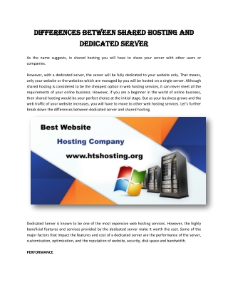 Differences Between Shared Hosting and Dedicated Server