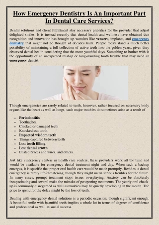 How Emergency Dentistry Is An Important Part In Dental Care Services?