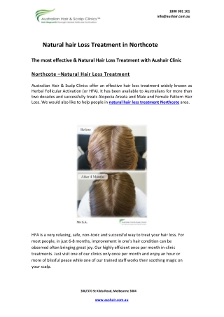 Natural hair Loss Treatment in Northcote