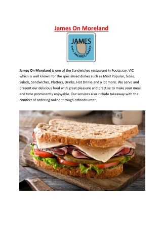 James On Moreland Footscray Takeaway Menu, VIC - 5% Off