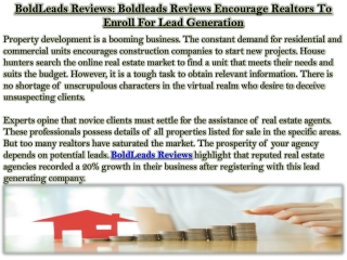 BoldLeads Reviews: Boldleads Reviews Encourage Realtors To Enroll For Lead Generation