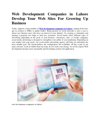 Web Development Companies in Lahore Develop Your Web Sites For Growing Up Business