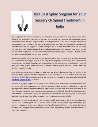 Hire Best Spine Surgeon for Your Surgery Or Spinal Treatment In India