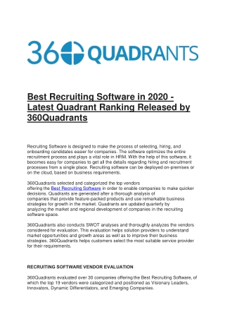 Best Recruiting Software in 2020 - Latest Quadrant Ranking Released by 360Quadrants