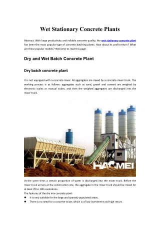 Wet Stationary Concrete Plants